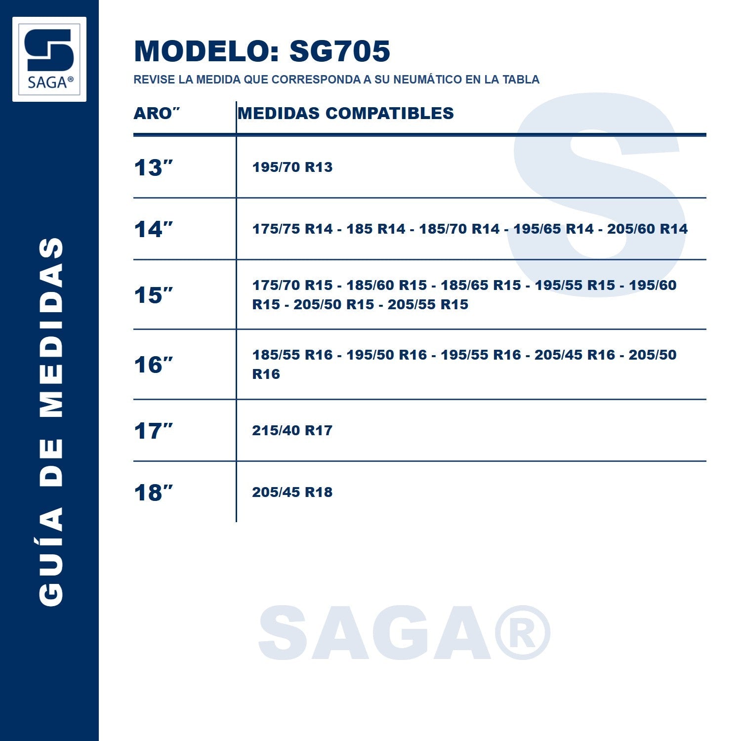 Guía de medidas SG705