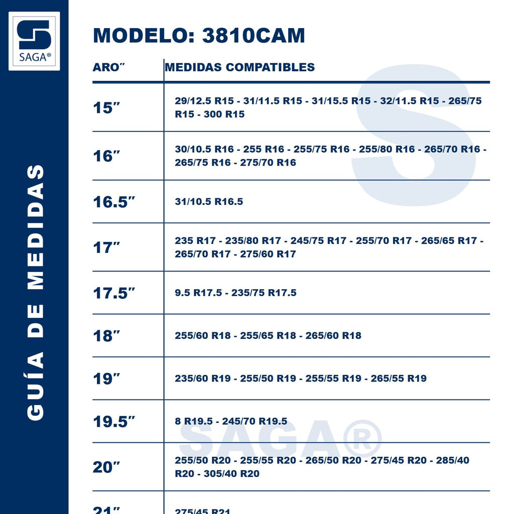 Tabla Medidas cadenas para nieve 3810CAM Saga